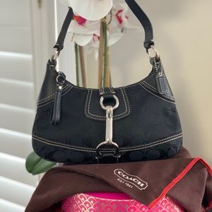 Coach black with white stitching silver buckle